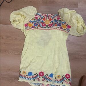 Yellow Embroidered Boho Dress